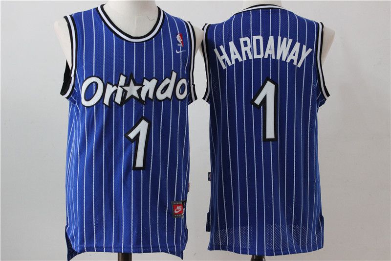 Men Orlando Magic #1 Hardaway Blue Stripe Throwback NBA Jersey